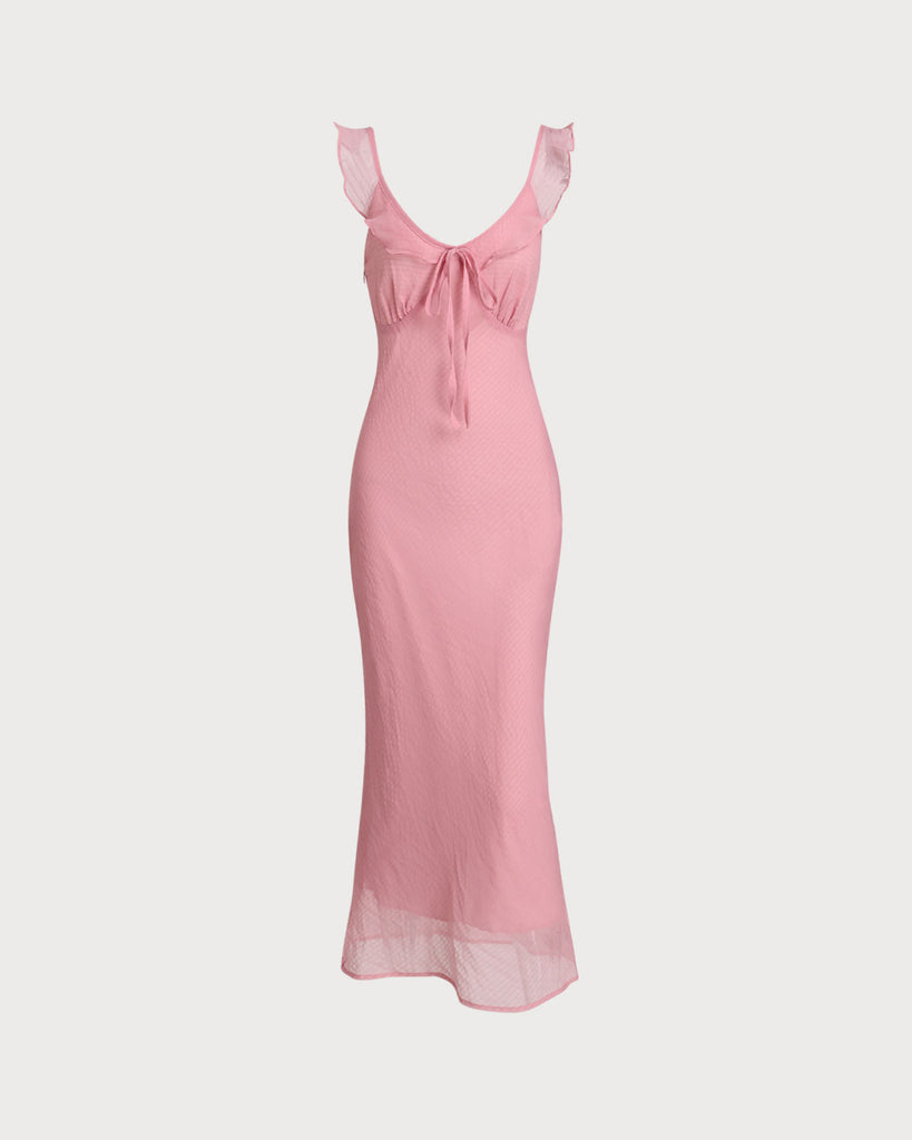 Women's Woven Polyester Maxi Dresses Pink Dresses - RIHOAS