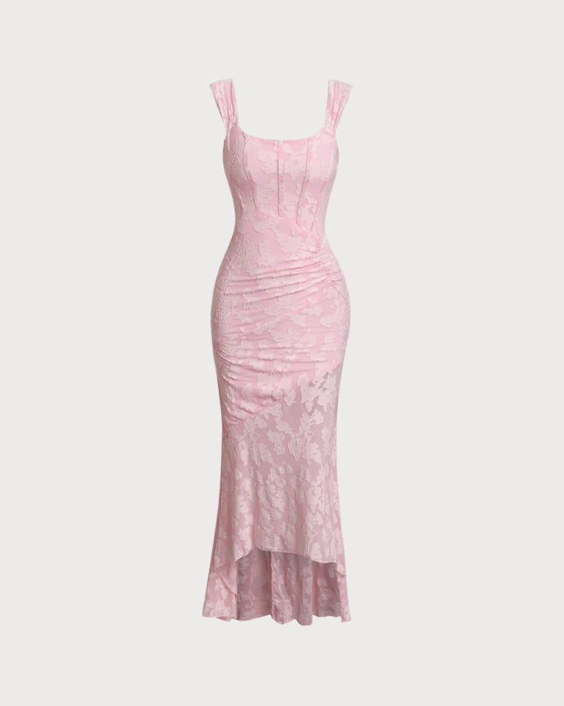 Women's Woven Polyester Maxi Dresses Pink Dresses - RIHOAS