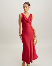 Women's Woven Polyester Maxi Dresses Red Dresses - RIHOAS