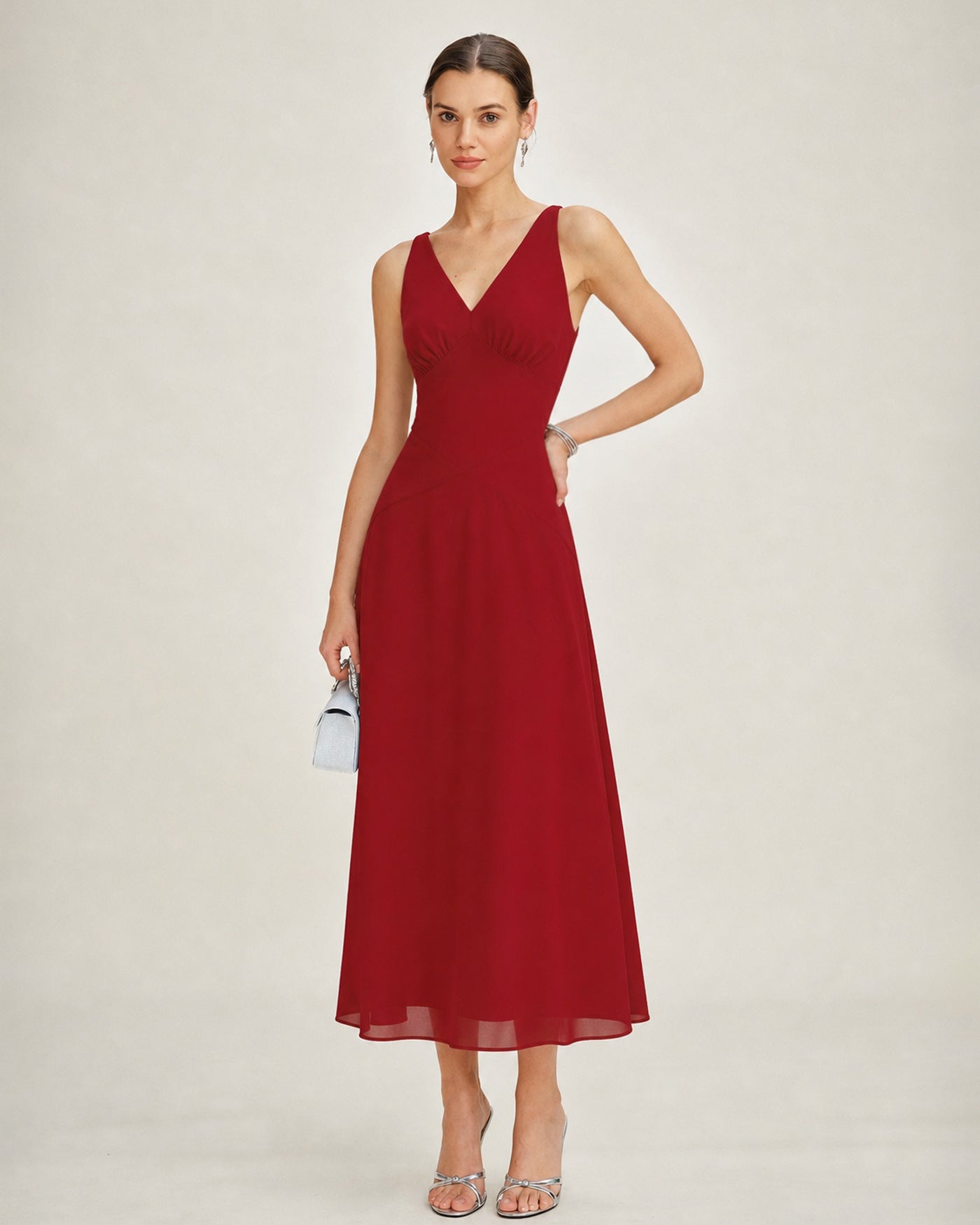 Red V Neck Sleeveless Chiffon Maxi Dress & Reviews - Red - Dresses