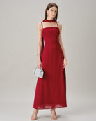 Women's Woven Polyester Maxi Dresses Red Dresses - RIHOAS