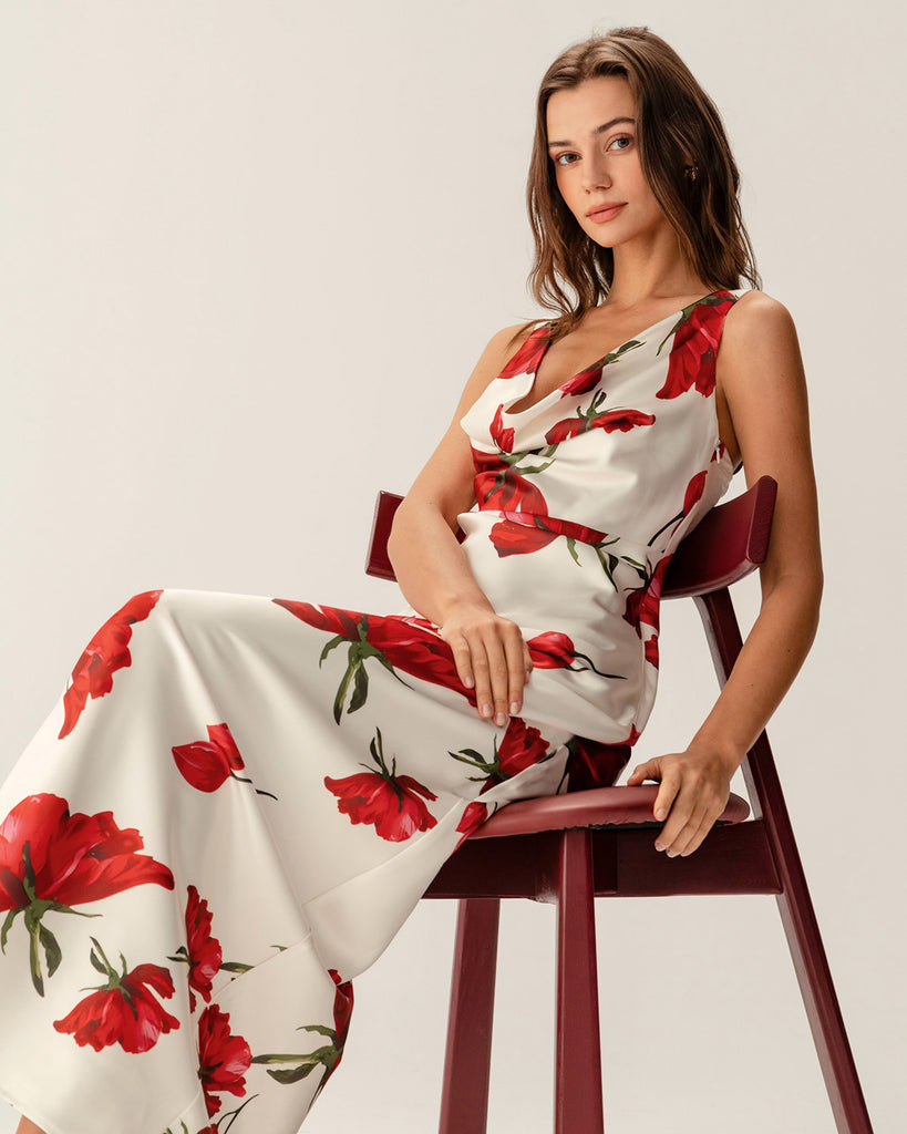 Women's Woven Polyester Maxi Dresses Red Dresses - RIHOAS