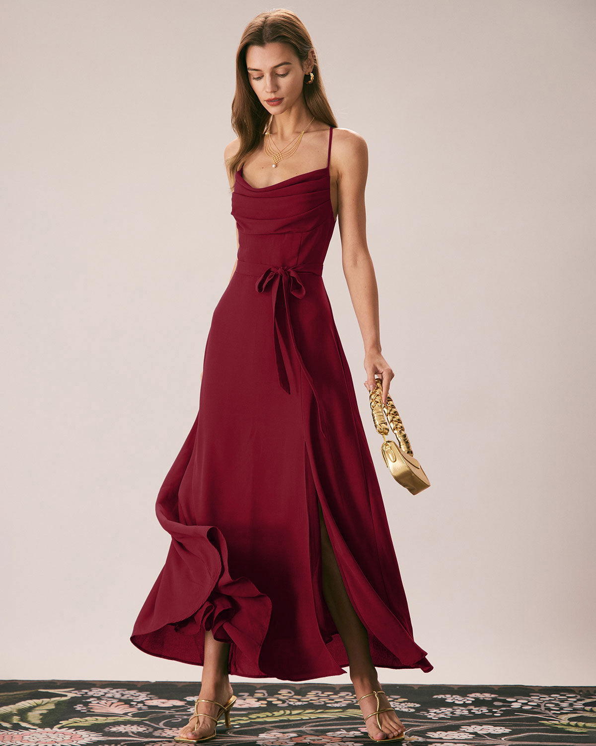 Women's Woven Polyester Maxi Dresses Red Dresses - RIHOAS