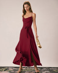 Women's Woven Polyester Maxi Dresses Red Dresses - RIHOAS