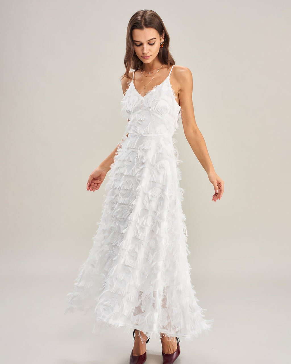 Women's Woven Polyester Maxi Dresses White Dresses - RIHOAS