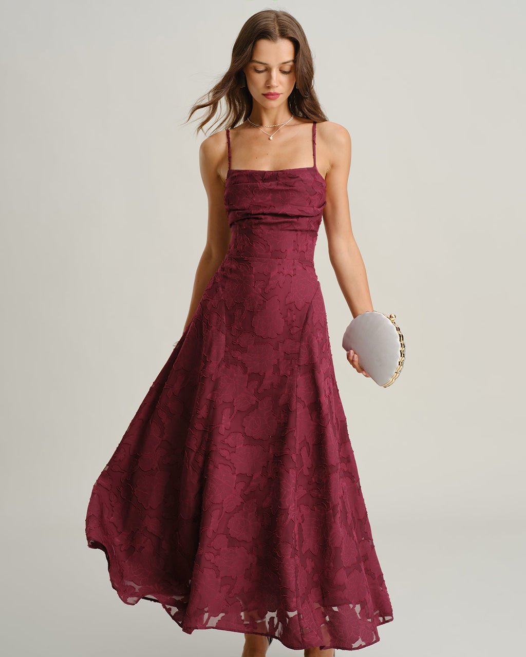 Women's Woven Polyester Maxi Dresses Wine Red Dresses - RIHOAS