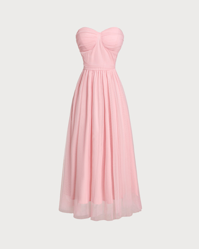 Women's Woven Polyester Mesh Dress Pink Dresses - RIHOAS