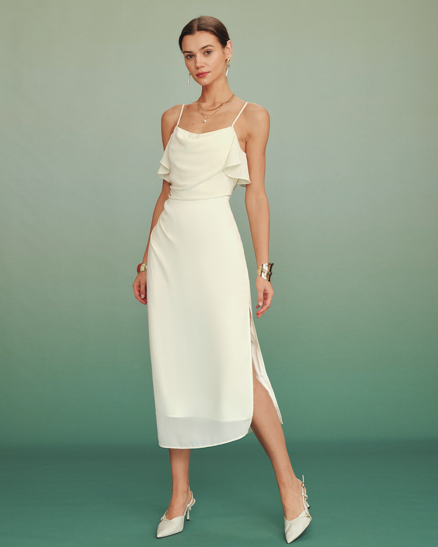 Rihoas Ruffle Slip Chiffon Midi Dress for women, Apricot / L Rihoas Ruffle Slip Chiffon Midi Dress for women, Apricot / L