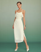 Women's Woven Polyester Midi Dress Apricot Dresses - RIHOAS
