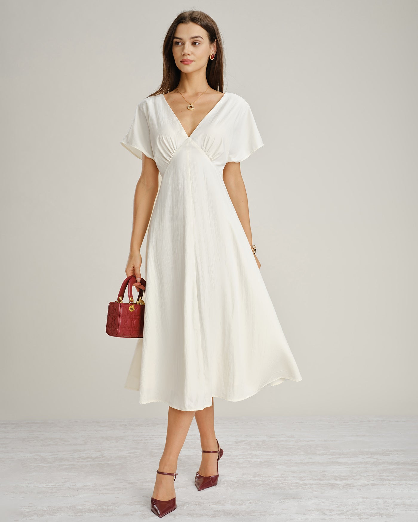 apricot midi dress Apricot V Neck Cowl Sleeve Midi Dress