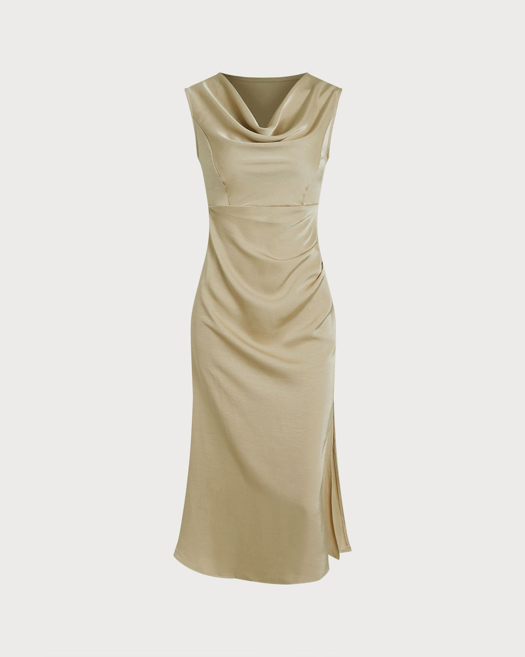 Women's Woven Polyester Midi Dress Apricot Dresses - RIHOAS