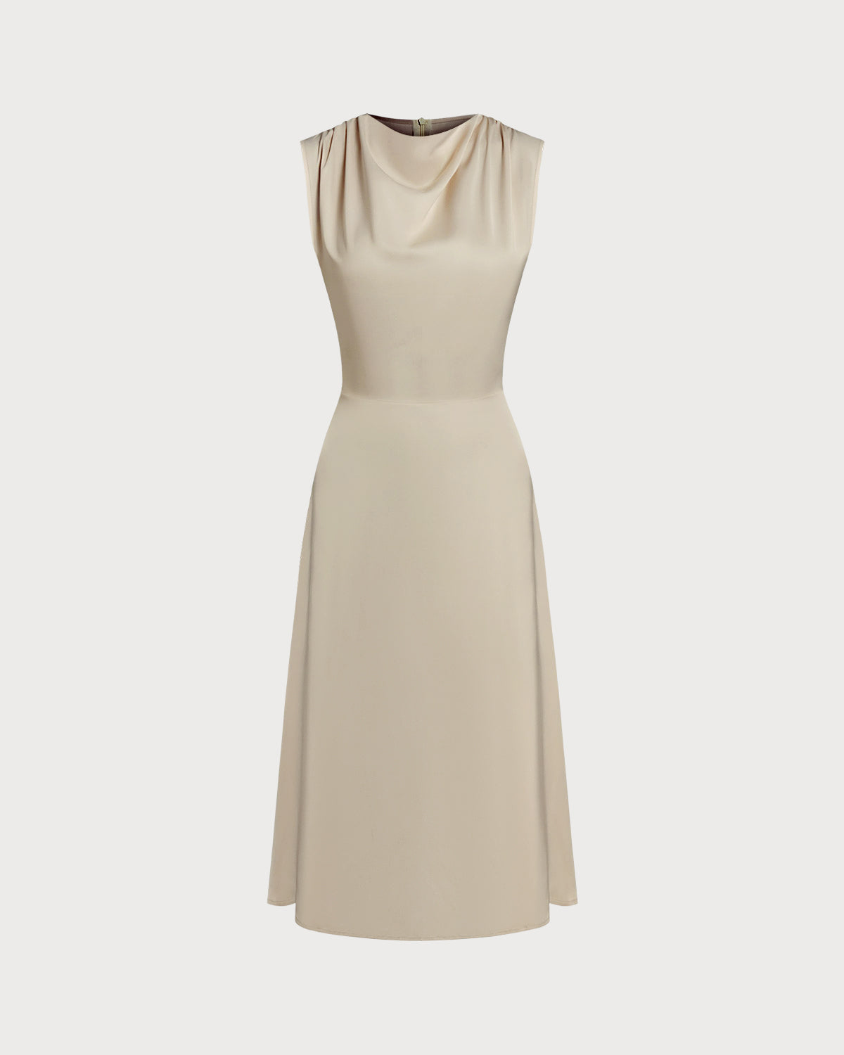 Women's Woven Polyester Midi  Dress Apricot Dresses - RIHOAS