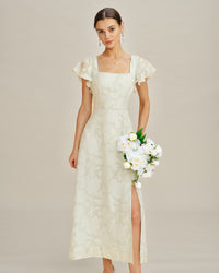 Women's Woven Polyester Midi Dress Beige Dresses - RIHOAS