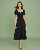 Women's  Woven Polyester  Midi Dress Black Dresses - RIHOAS