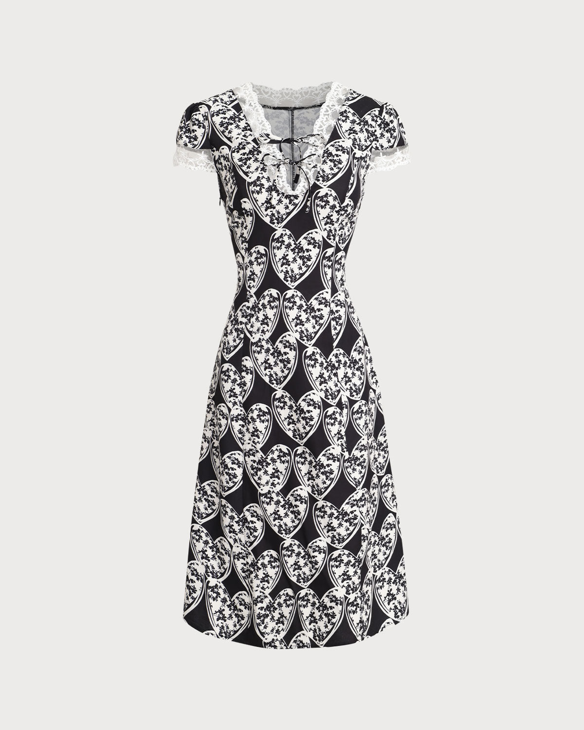 Black Floral Lace Trim Midi Dress - RIHOAS