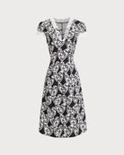 Black Floral Lace Trim Midi Dress - RIHOAS