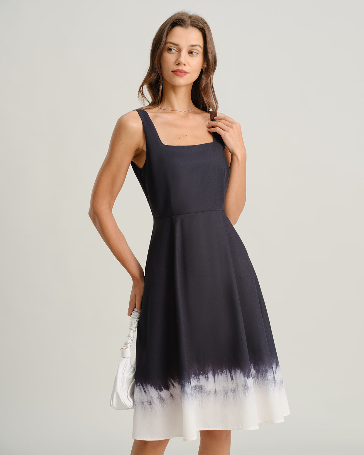 Women's Woven Polyester Midi Dress Black Dresses - RIHOAS