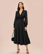 Women's Woven Polyester Midi Dress Black - RIHOAS