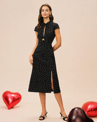 Women's Woven Polyester Midi Dress Black Dresses - RIHOAS