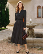 Women's Woven Polyester Midi Dress Black Dresses - RIHOAS