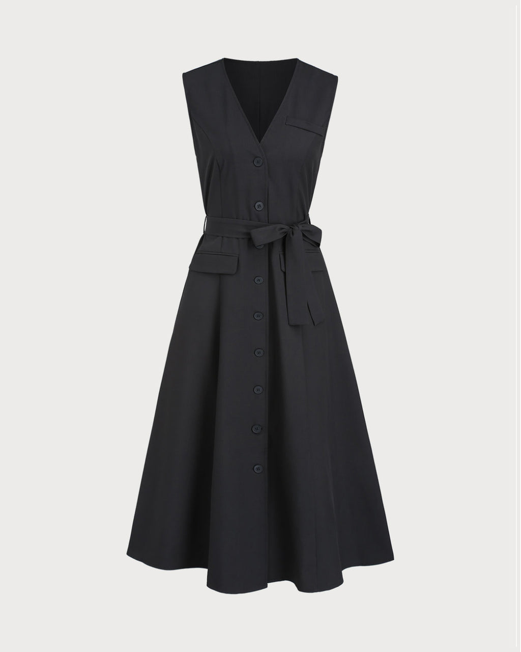Women's Woven Polyester Midi Dress Black Dresses - RIHOAS