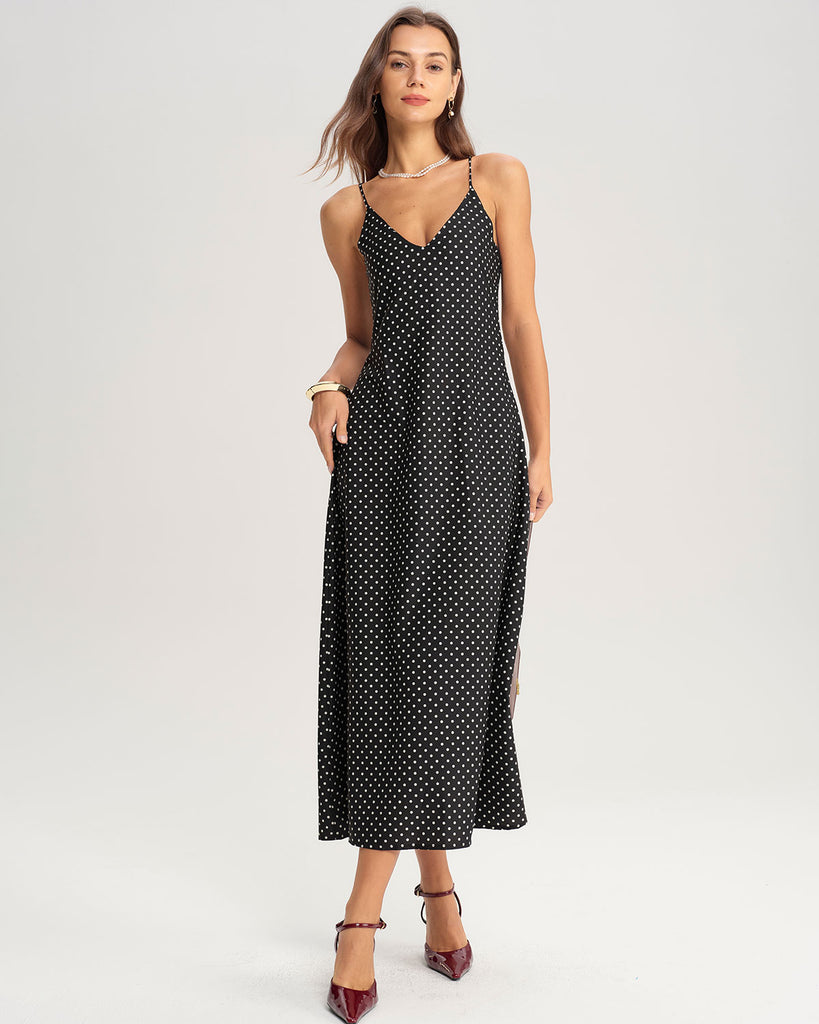 Women's Woven Polyester Midi Dress Black Dresses - RIHOAS