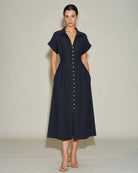 Women's Woven Polyester Midi Dress Black Dresses - RIHOAS