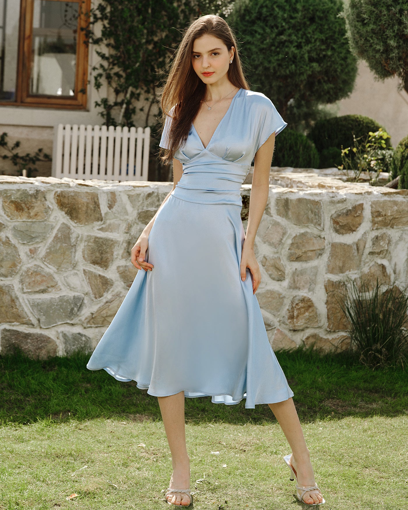 Blue Drop Shoulder Pleated Midi Dress & Reviews - Blue - Dresses | RIHOAS Blue Drop Shoulder Pleated Midi Dress & Reviews - Blue - Dresses | RIHOAS