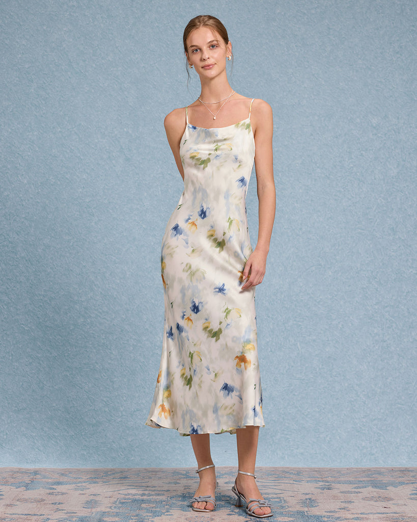 Women's Woven Polyester Midi Dress Blue Dresses - RIHOAS