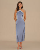 Women's Woven Polyester Midi Dress Blue Dresses - RIHOAS