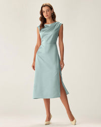 Women's Woven Polyester Midi Dress Blue Dresses - RIHOAS