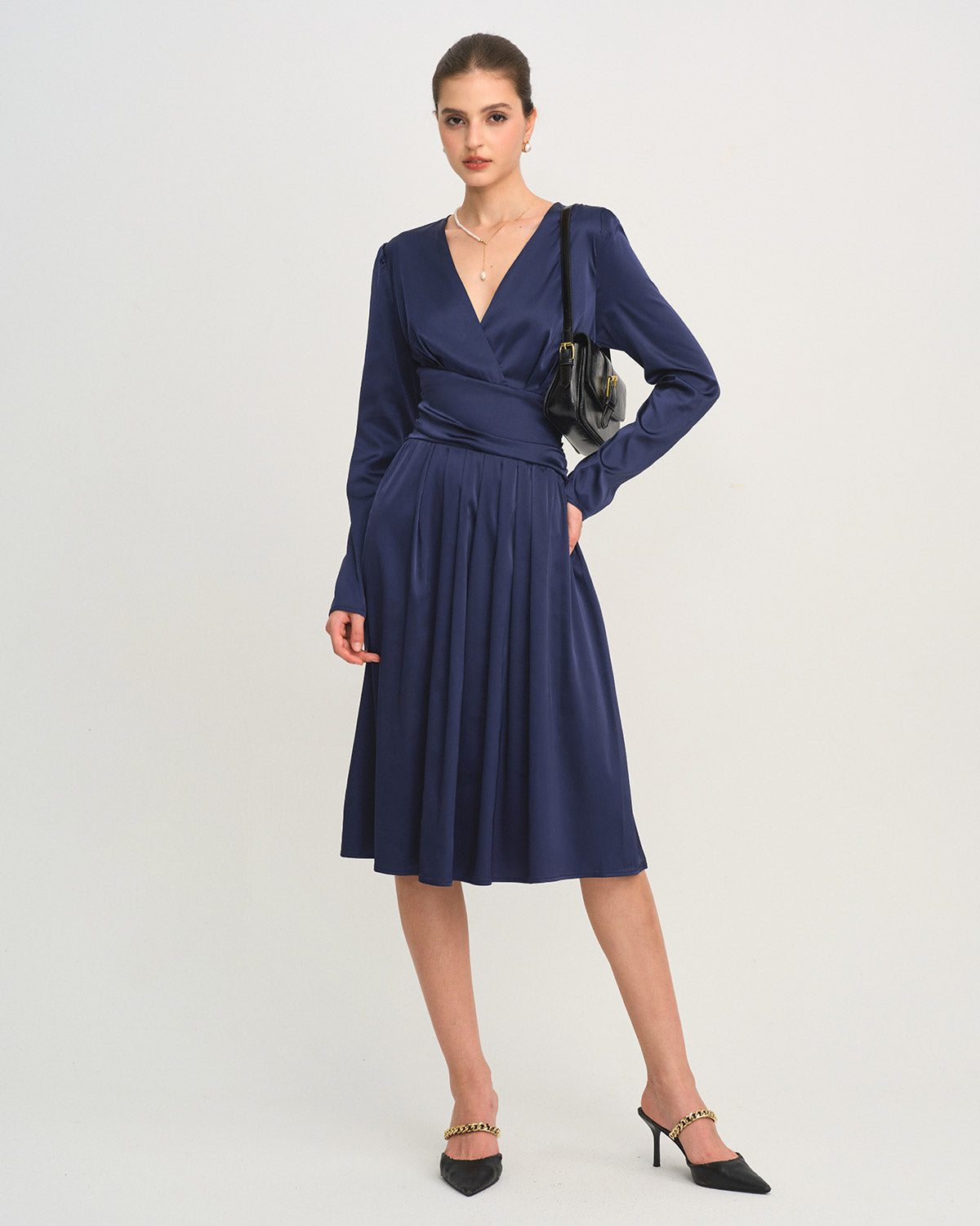 Blue V Neck Pleated Midi Dress & Reviews - Blue - Dresses | RIHOAS Blue V Neck Pleated Midi Dress & Reviews - Blue - Dresses | RIHOAS