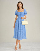Women's Woven Polyester Midi Dress Blue Dresses - RIHOAS