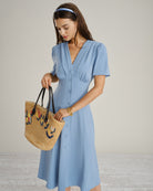 Women's Woven Polyester Midi Dress Blue Dresses - RIHOAS