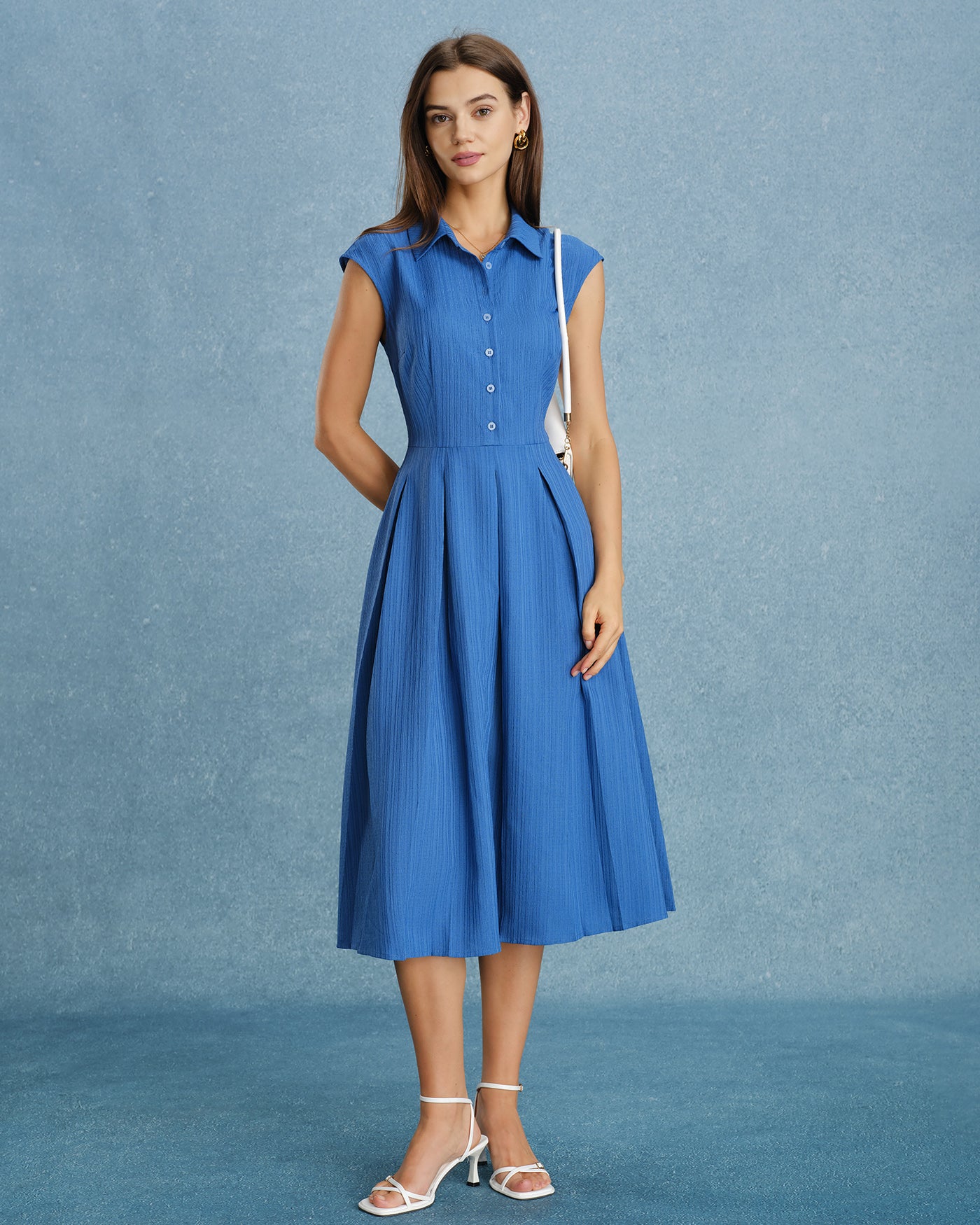 Blue Collar Button Button Midi Dress & Reviews - Blue - Dresses | RIHOAS Blue Collar Button Button Midi Dress & Reviews - Blue - Dresses | RIHOAS