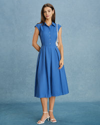 Women's Woven Polyester Midi Dress Blue Dresses - RIHOAS