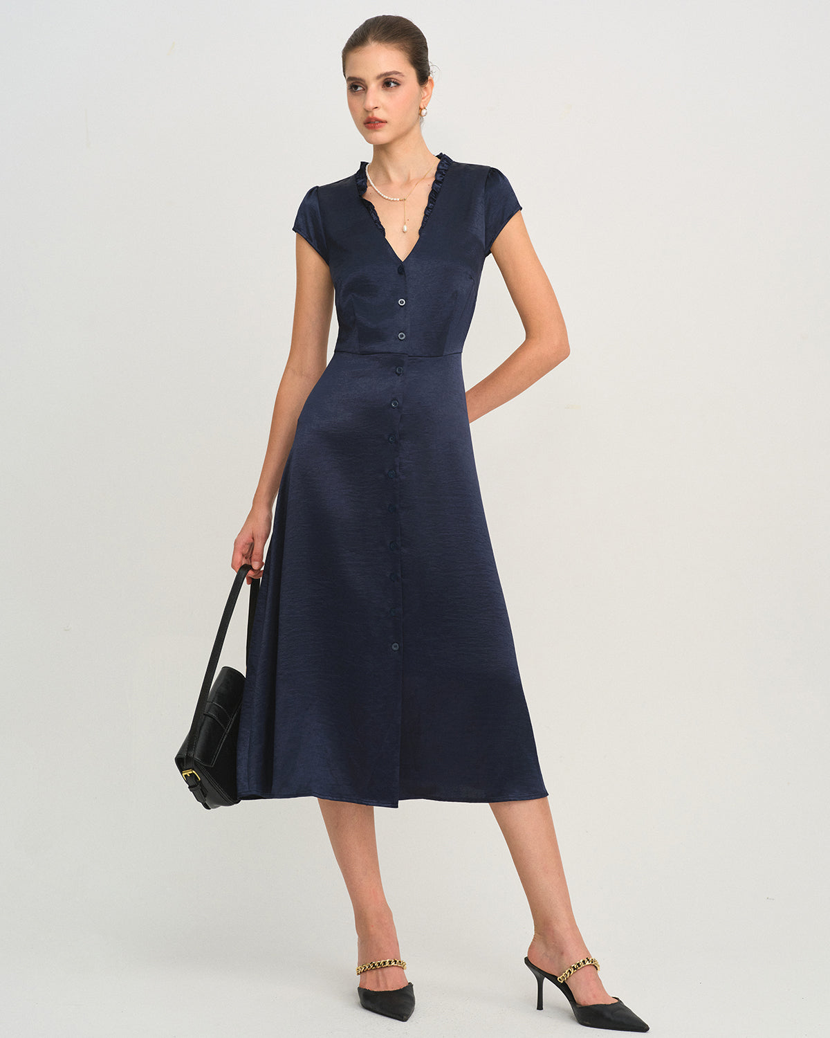 Women's Woven Polyester Midi Dress Blue Dresses - RIHOAS