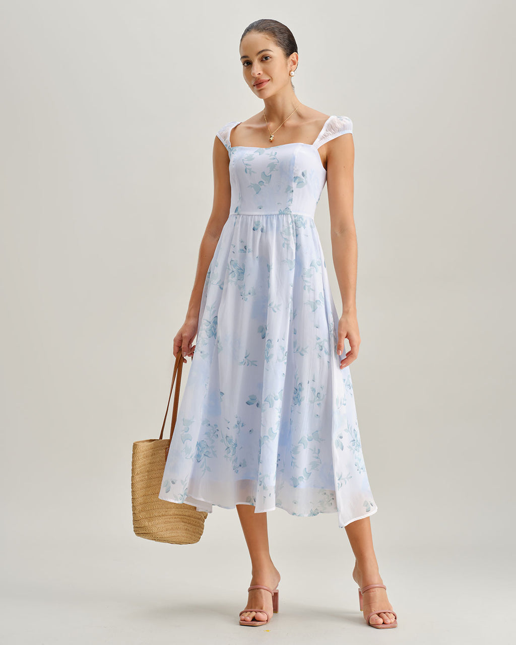 Women's Woven Polyester Midi Dress Blue Dresses - RIHOAS