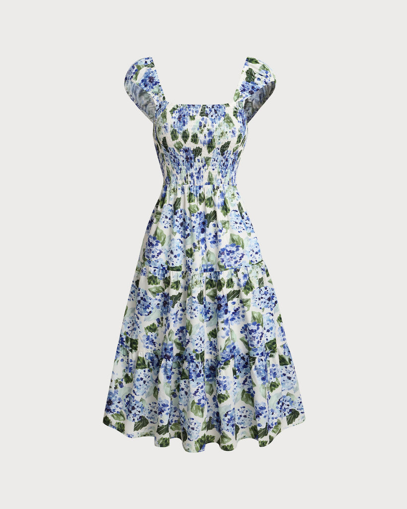 Women's Woven Polyester Midi Dress Blue Dresses - RIHOAS