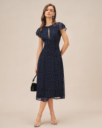 Women's Woven Polyester Midi Dress Blue Dresses - RIHOAS