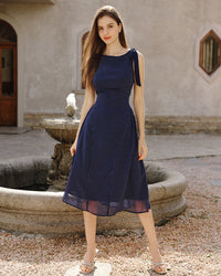 Women's Woven Polyester Midi Dress Blue Dresses - RIHOAS