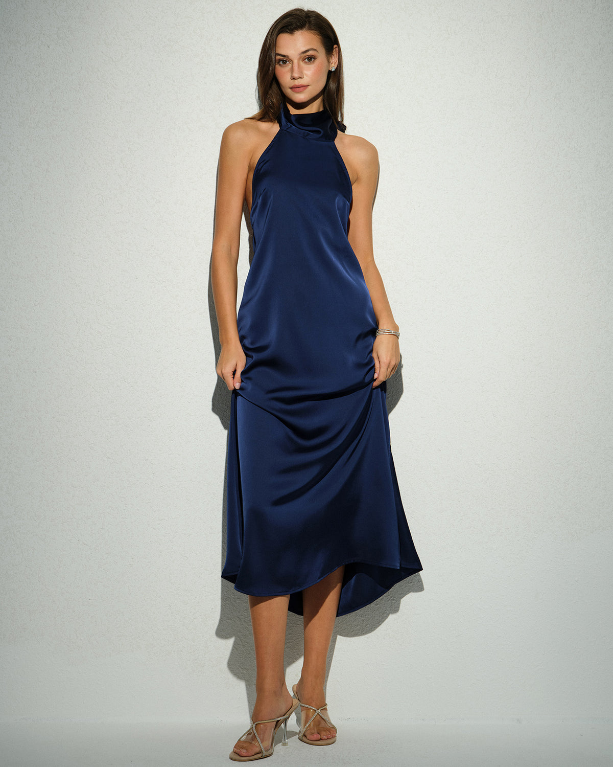 Women's Woven Polyester Midi Dress Blue Dresses - RIHOAS