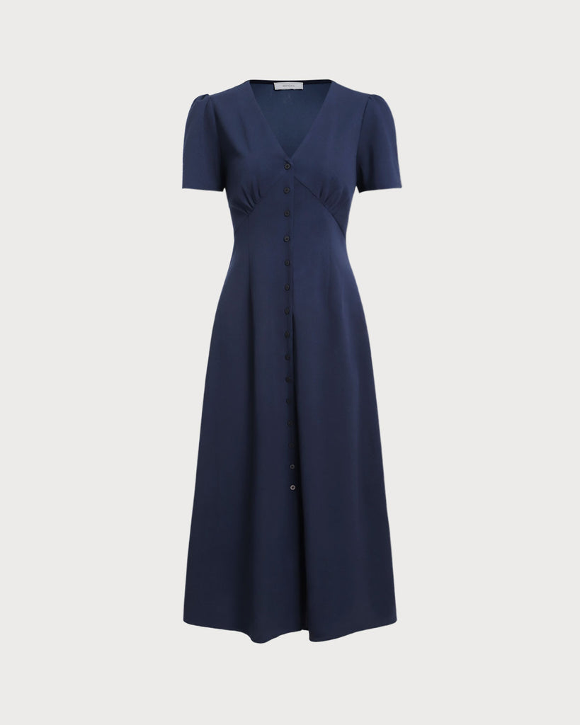 Women's Woven Polyester Midi Dress Blue Dresses - RIHOAS