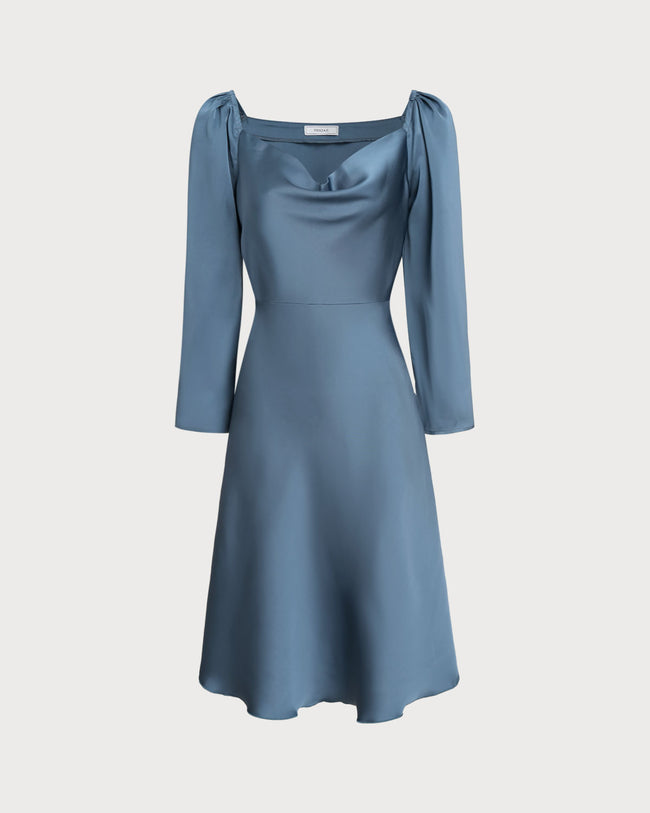 Women's Woven Polyester Midi Dress Blue Dresses - RIHOAS