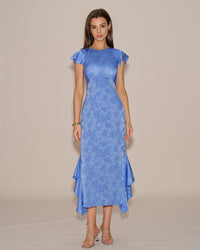 Women's Woven Polyester Midi Dress Blue Dresses - RIHOAS