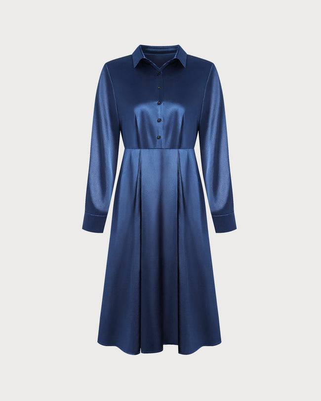 Women's Woven Polyester Midi Dress Blue Dresses - RIHOAS