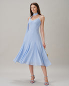Women's  Woven Polyester Midi Dress Blue Dresses - RIHOAS