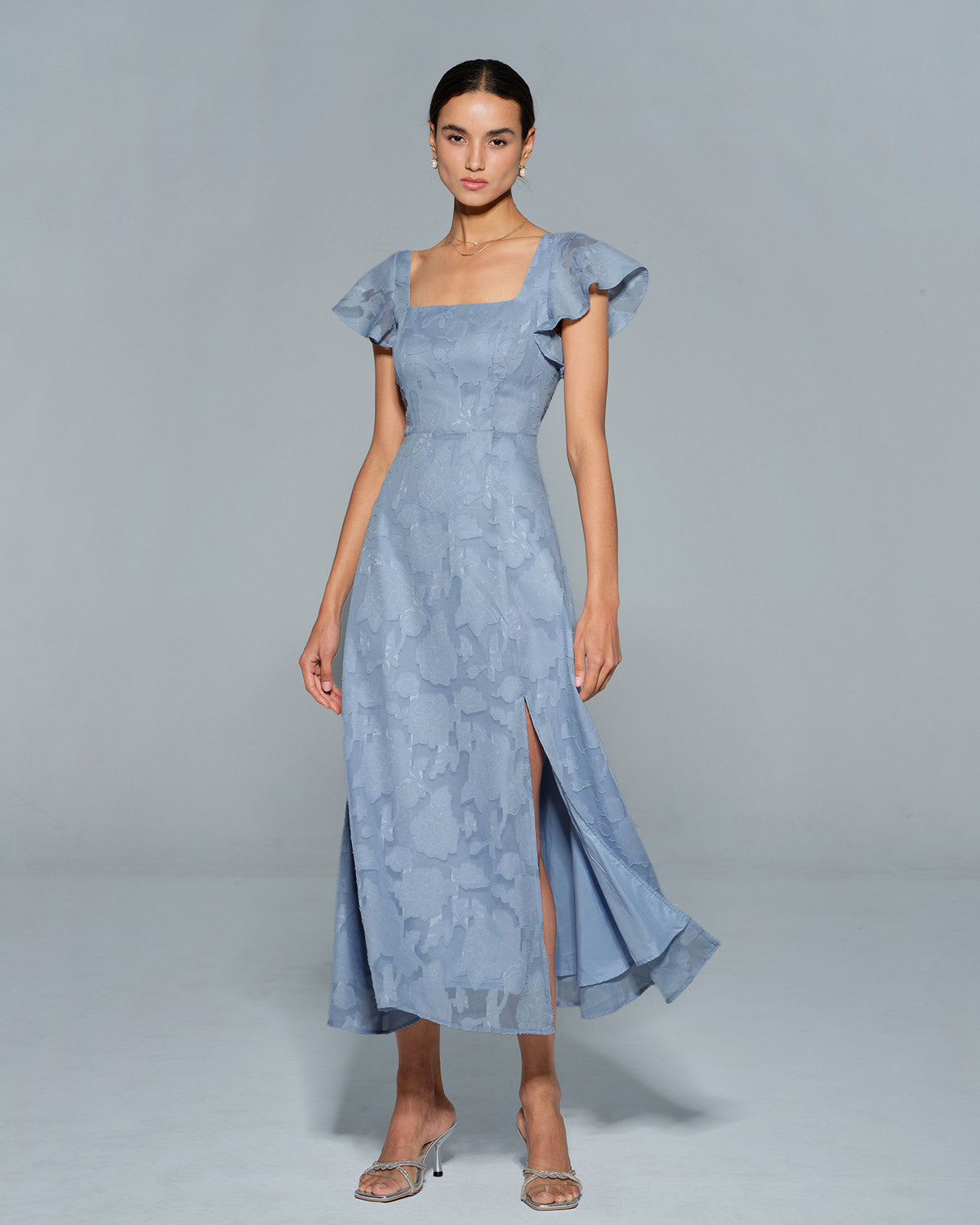 Women's Woven Polyester Midi Dress Blue Dresses - RIHOAS