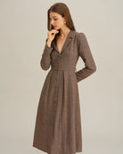 Women's Woven Polyester Midi Dress Brown Dresses - RIHOAS