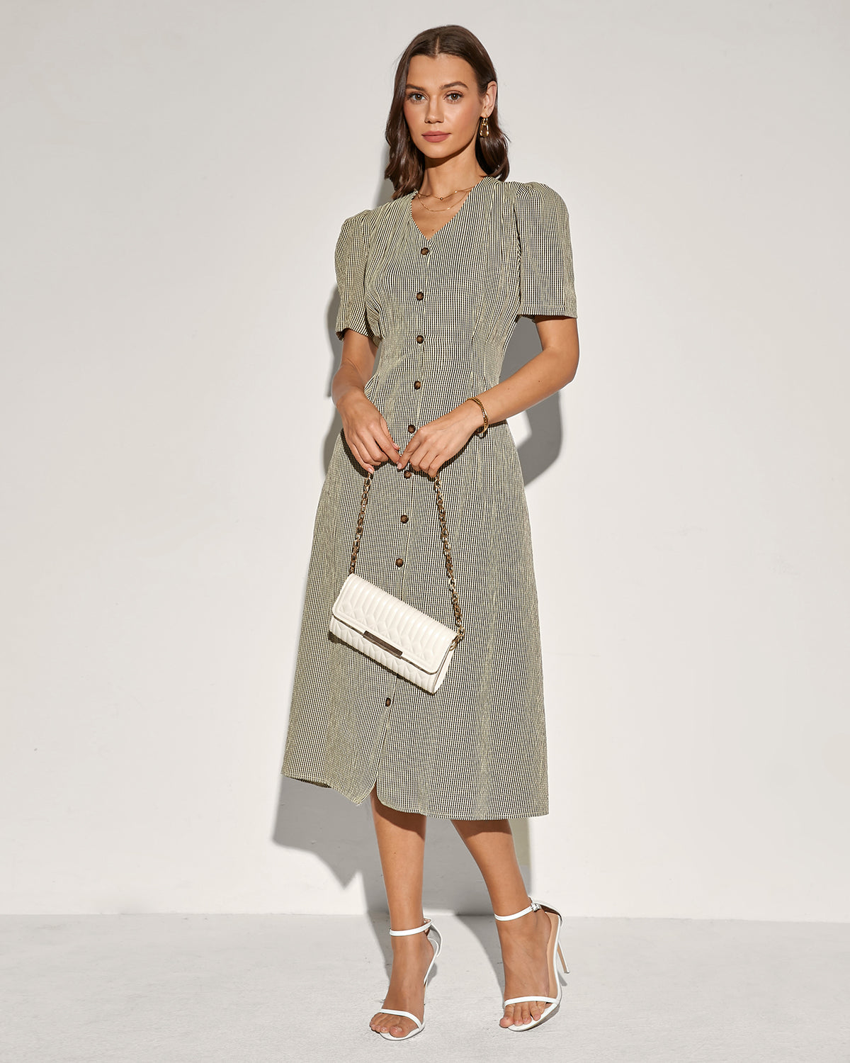 Women's Woven Polyester Midi Dress Brown Dresses - RIHOAS